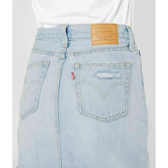 NEW LEVI'S denim distressed raw hem cotton mini skirt in blue - Picture 6 of 6